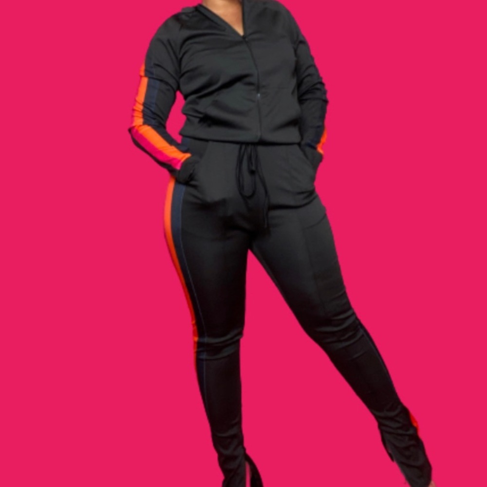 Two Piece Black Striped Tracksuit